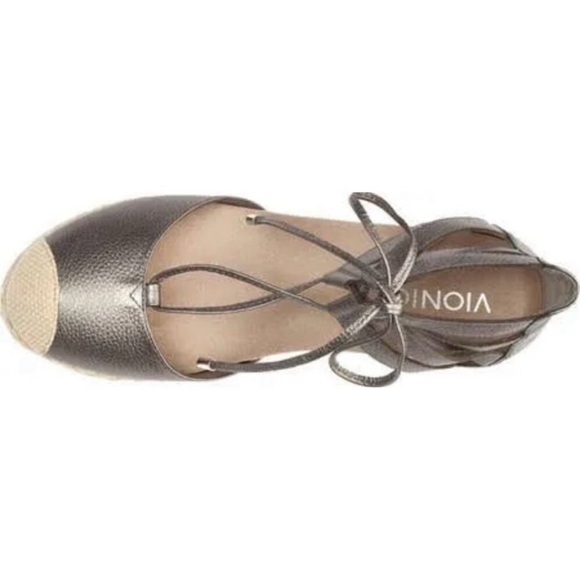 Vionic Gray Cream Calypso Wedge Sandals with Modern T-Strap - Picture 12 of 14